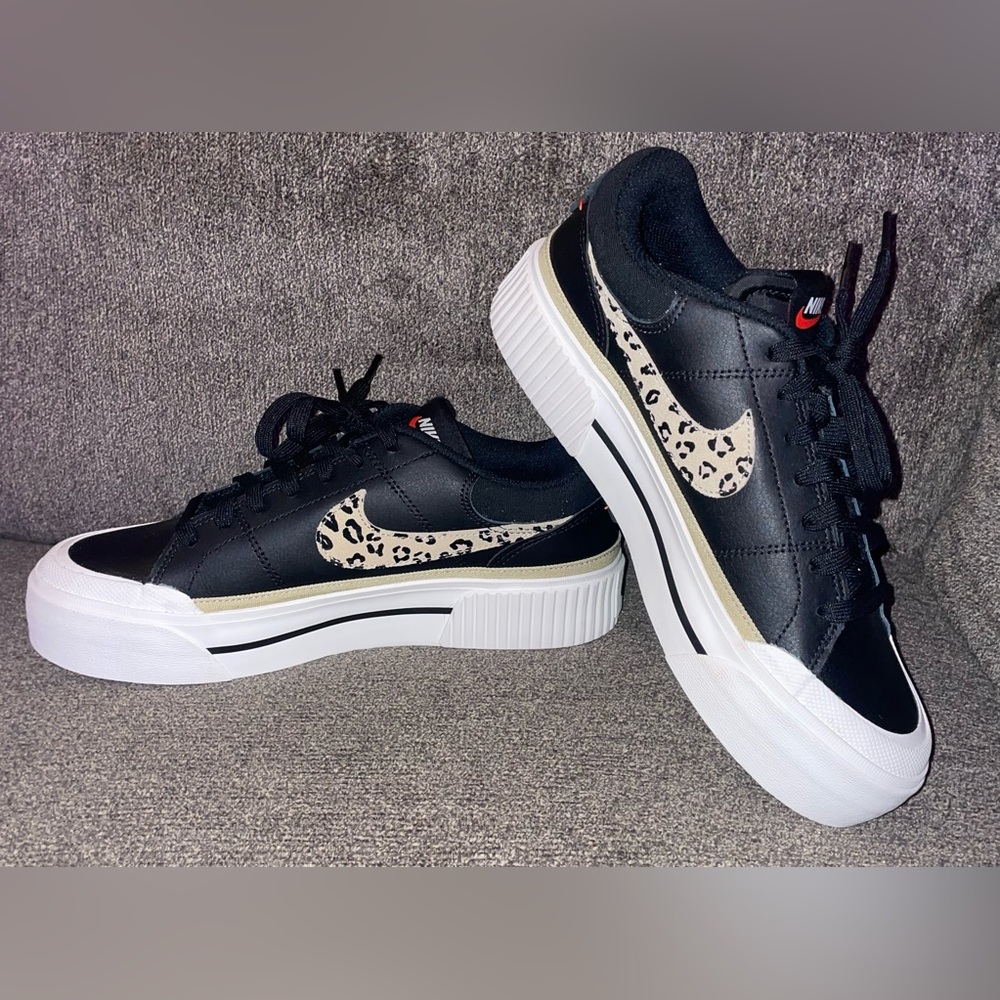Size 9.5 - Nike Court Legacy Lift Leopard Print Swoosh W